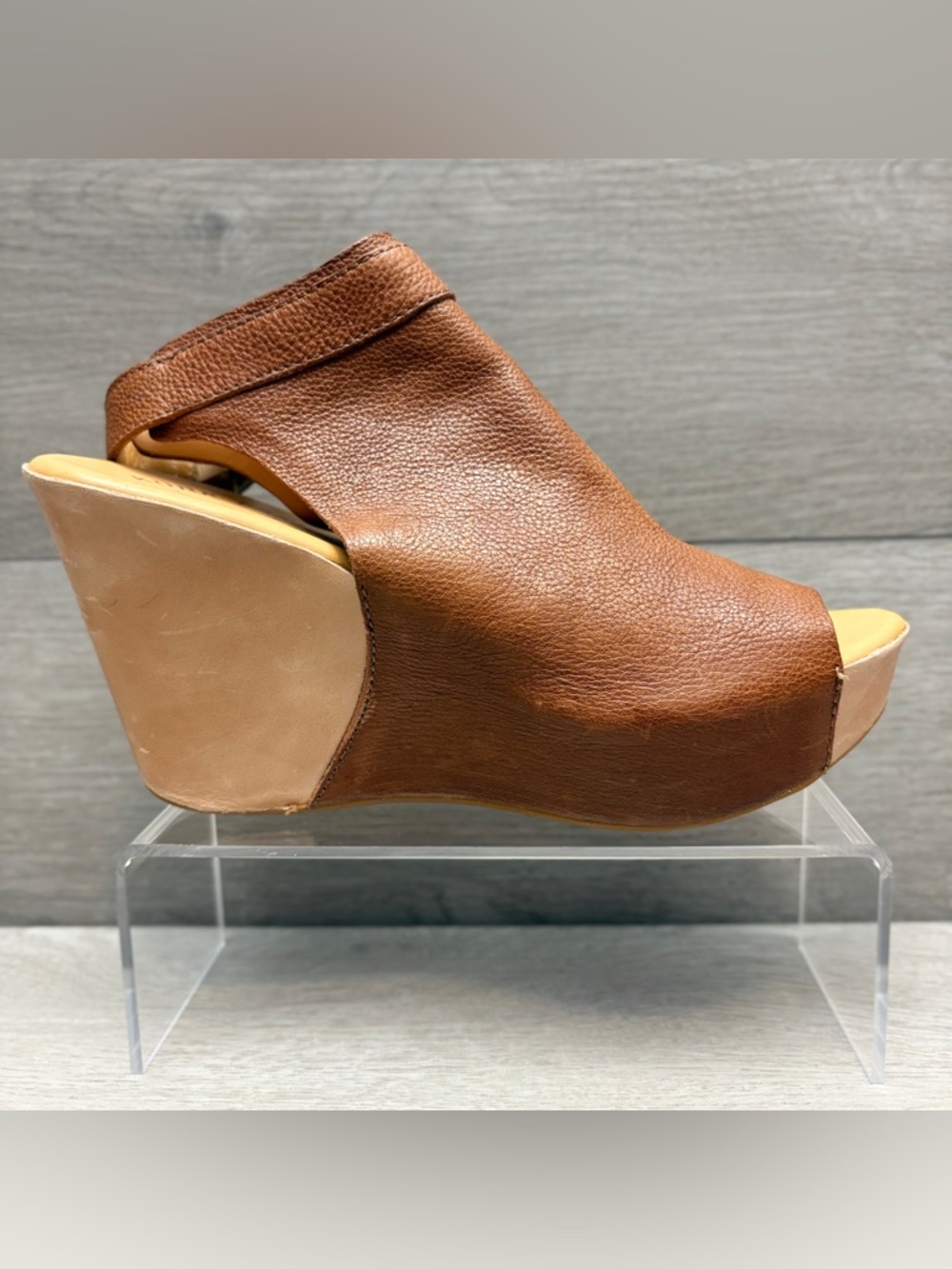Kork-Ease Berit Brown Leather Peep-Toe Wedge Sandals with Slingback Strap 8 - Picture 6 of 12